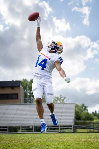 Amon-Ra St Brown trains in Plymouth, MI, USA on August 25, 2025.