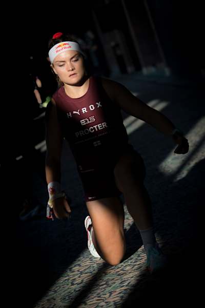 Lucy Procter warms up ahead of the Hyrox World Championship in Chicago, USA on June 14, 2025.