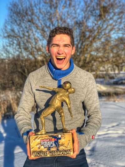 Erlend Fagerli poses for a portrait during the handover of the 2020 Winners Trophy of Red Bull Street Style on February 15, 2021.