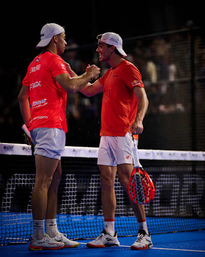 Leandro Augsburger and Juan Lebron during the quarter finals of the Premier Padel GNP Major Acapulco, Mexico on November 28, 2025. 