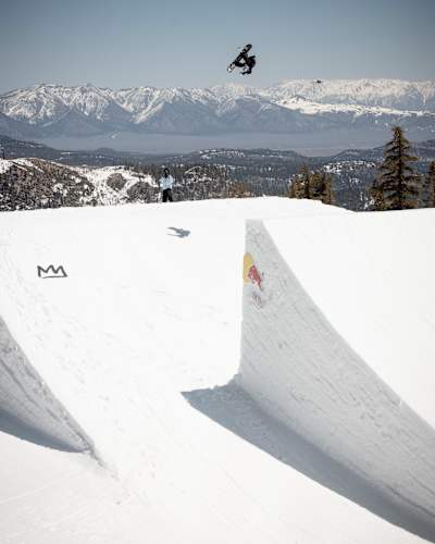 Anna Gasser airs the jump at Red Bull Snow Team Sessions at Mammoth Mt. in Mammoth Lakes, CA May 12, 2023., 2023. 