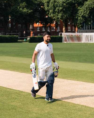 Rashid Khan on the cricket pitch in Austria, 2025. 
