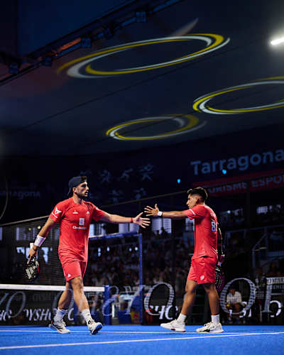 Alejandro Galan and Federico Chingotto during the quarter finals of the Cupra Costa Daurada Tarragona Premier Padel P1 in Tarragona, Spain on August 1, 2025.
