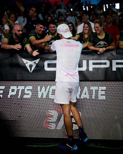 Juan Lebron with Fans prior the quarter finals of the Cupra Costa Daurada Tarragona Premier Padel P1 in Tarragona, Spain on August 1, 2025.