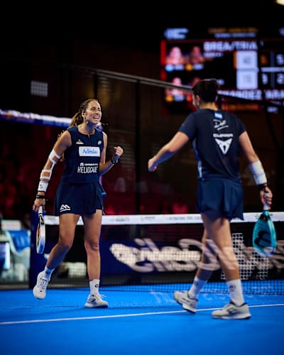 Gemma Triay Pons in action during the 2026 Miami Premier Padel P1 semi-finals in the United States.