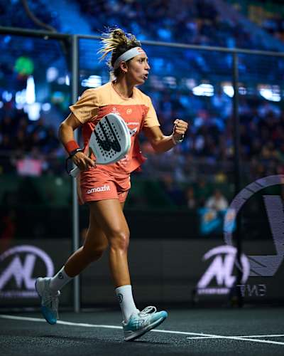 Beatriz Gonzalez celebrates a point during the quarter finals of the Premier Padel P1 Buenos Aires, Argentina in May 2026.