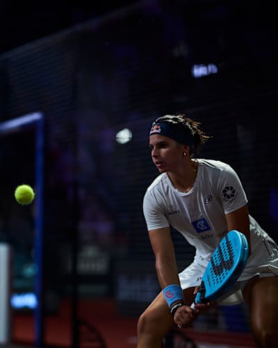 Delfina Brea focuses intensely during the Premier Padel P2 quarter finals in Bordeaux, France, July 2026.