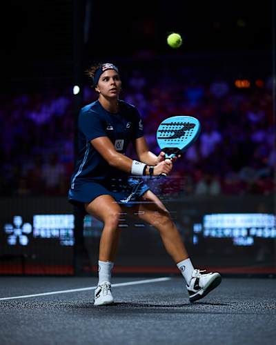 Delfina Brea is seen competing during the semi finals of Premier Padel P2 in Bordeaux, France on July 4, 2026