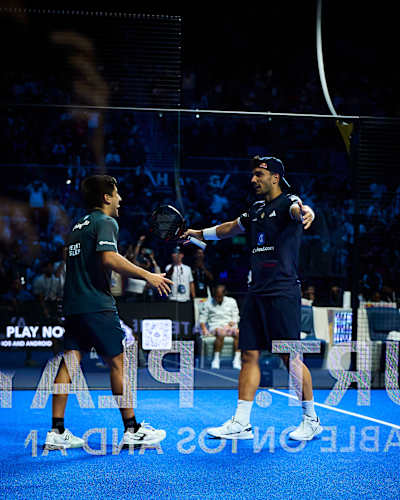 Federico Chingotto and Alejandro Galán embrace during the finals of the Premier Padel P1 Pretoria in South Africa in 2026.