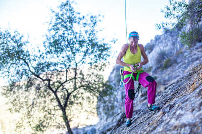 Angela Eiter during the climbing of Planta de Shiva, a 9b. route in Villanueva del Rosario, Spain.
