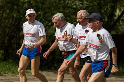Des coureurs de l'édition 2016 de la course Wings for Life World Run à Kolomna, en Russie.