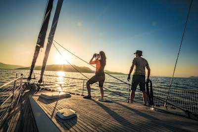 Christian Schiester and his partner Daniela Bärnthaler onboard their sailing boat.