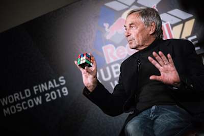 Erno Rubik is seen during the Red Bull Rubik's Cube World Cup 2019 in Moscow, Russia on November 17, 2019.