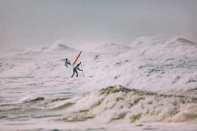 Participants compete at the Red Bull Heavy Water Stand Up Paddleboard Race in San Francisco, California, United States, on October 20, 2017.