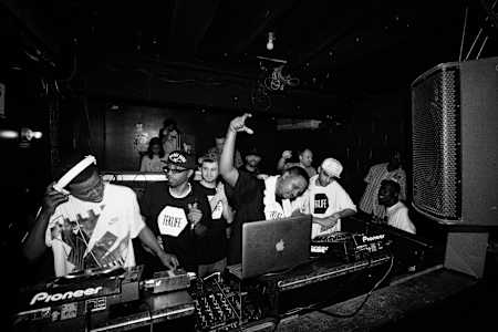 A photo of footwork founders DJ Rashad and DJ Spinn performing at United States Of Bass during the 2013 Red Bull Music Academy in New York.