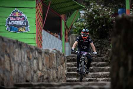 A participant races at Red Bull Monserrate Cerro Abajo in Bogota, Colombia on February 5, 2022.