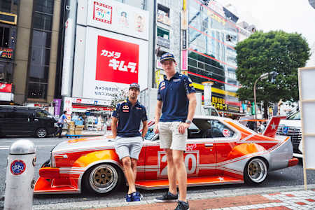 Daniel Ricciardo and Max Verstappen take a Kaido racer onto the streets of Shibuya, Tokyo