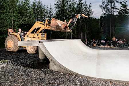 In a DIY skatepark, TJ and crew hit up Seb's perfect concrete ramp for a session.