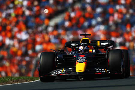 Max Verstappen racing at the 2022 Dutch Grand Prix in Zandvoort, The Netherlands.