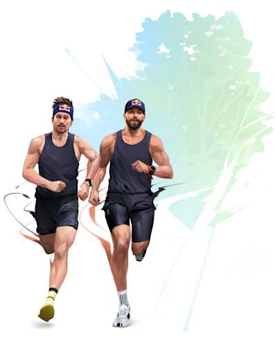 Illustration of Michael Strasser and Alexander Rončević running by Heri Irawan for the Red Bulletin.