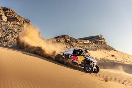 Mitch Guthrie Jr. of Red Bull Off-Road Junior Team USA performs during Testing for Dakar 2024 in Merzouga, Morocco on October 9, 2023.