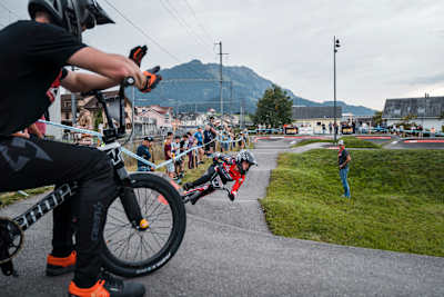 Participant races at Red Bull Pumptrack Qualifier in Schüpfheim on September 25th, 2021