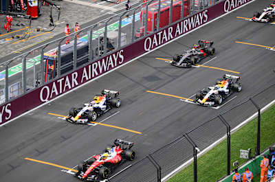Lewis Hamilton leads Liam Lawson and Arvid Lindblad at the start during the F1 Grand Prix of Australia at Albert Park Grand Prix Circuit on March 08, 2026 in Melbourne, Australia