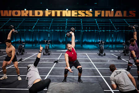 Luka Đukić competing during the World Fitness Project Finals 2025 in Copenagen, Denmark on December 21, 2025. 