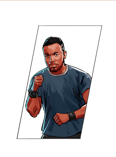Illustrated image of Red Bull Kumite competitor Mister Crimson.
