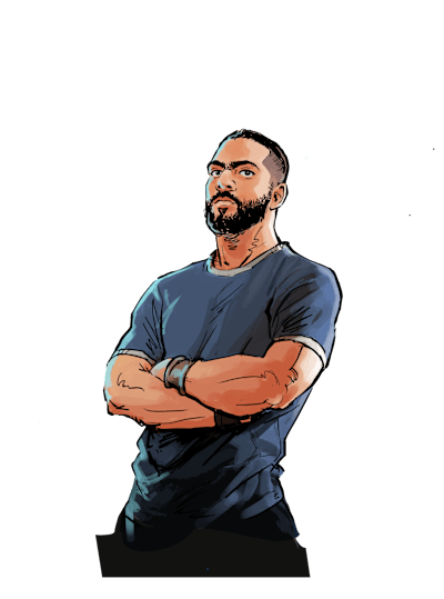 Illustrated image of Red Bull Kumite competitor Angry Bird. 