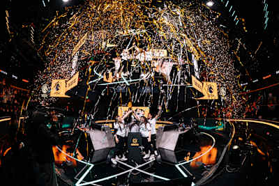 Team Liquid Brazil celebrate onstage after being crowned champions at the 2025 VALORANT Game Changers Championship Grand Finals, held at LoL Park Arena in Seoul, South Korea.