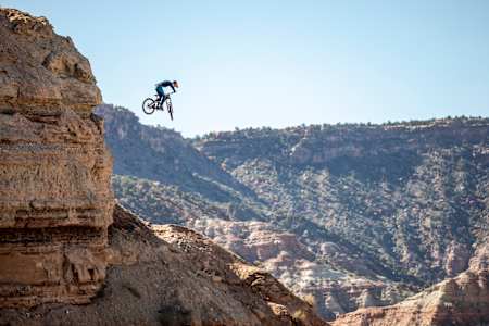Szymon Godziek competes at Red Bull Rampage 2018 in Virgin, Utah