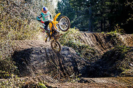 Carson Brown rides at his private testing facility in Seattle, Washington, USA on 25 April 2023. 