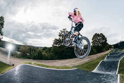 Lara Lessmann performs at the Red Bull BMX Performance Camp in Reims, France on September 29, 2023
