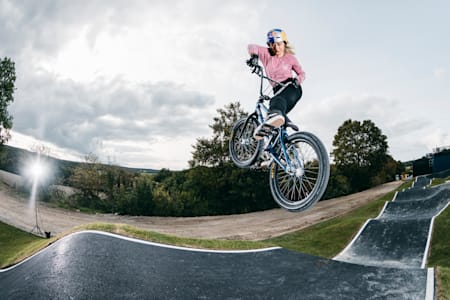 Lara Lessmann performs at the Red Bull BMX Performance Camp in Reims, France on September 29, 2023