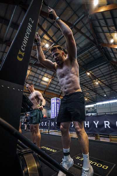 Todd Liubinskas using the SkiErg at HYROX Sydney.