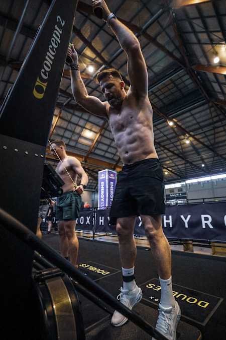 Todd Liubinskas using the SkiErg at HYROX Sydney.