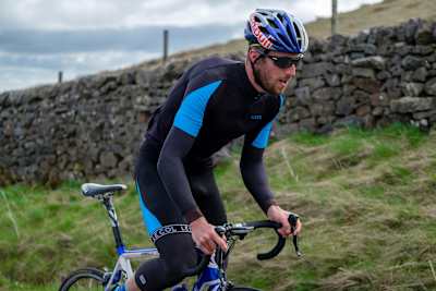 Gordon Benson powers up a climb in Yorkshire.