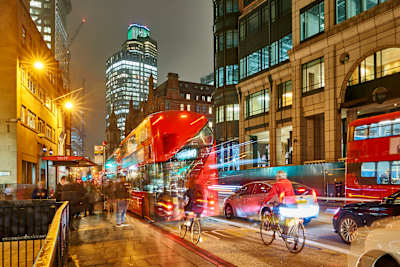 Cyclists in busy London street