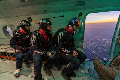 Red Bull athletes all set to jump from 5000 ft over the city of lights