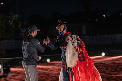 Paul Steiner hands over the ball of first match of PSL to the umpire