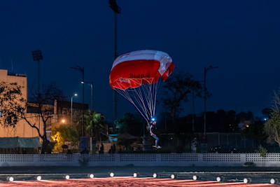 Red Bull athletes lands at the national stadium Karachi