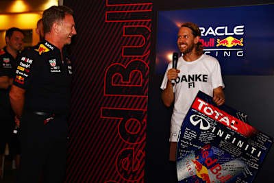 Christian Horner and Sebastian Vettel at the Abu Dhabi Grand Prix on November 20, 2022.