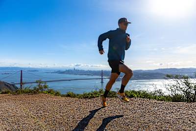 Dylan Bowman runs in the Marin Headlands near San Francisco, California 