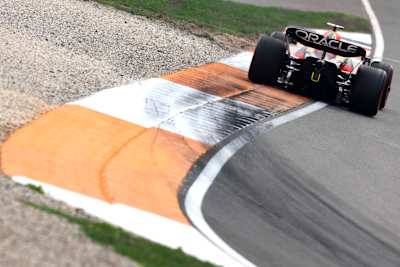 A Red Bull Racing car on track during the F1 Grand Prix of The Netherlands at Circuit Zandvoort on September 4, 2022 in Zandvoort, Netherlands.