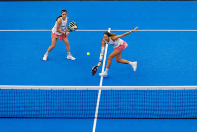 Claudia Fernandez Sanchez (L) and Gemma Triay Pons of Spain compete during the Ooredoo Qatar Major Premier Padel in Doha, Qatar on March 7, 2024. 