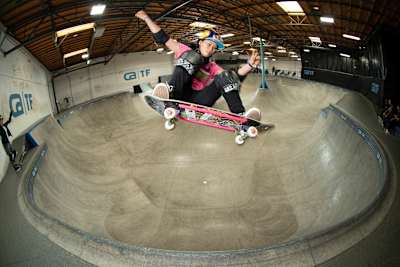 Sakura Yosozumi performs a frontside ollie at the Red Bull Performance camp in Chula Vista, California, USA on May 2, 2021. 