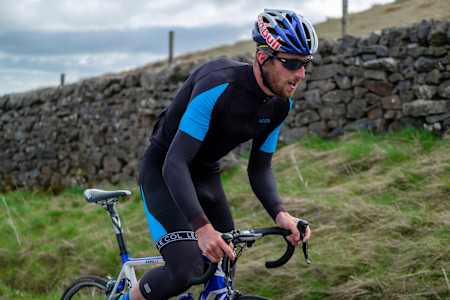 Gordon Benson powers up a climb in Yorkshire.