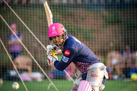 Riyan Parag bats during a training session for Rajasthan Royals.