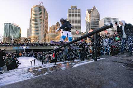 Zeb Powell hits a jump during Red Bull Heavy Metal 2023 in Detroit